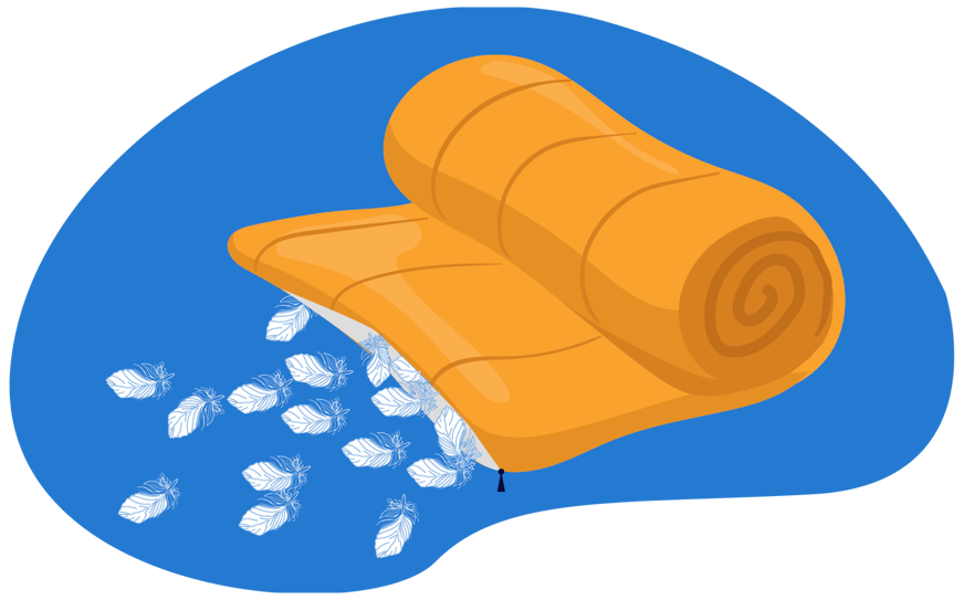 Interior de um saco cama em penugem